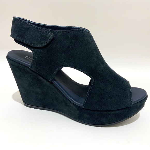 CORDANI REED PLATFORM WEDGE SANDAL BOOTIES Navy Blue SUEDE SLINGBACK ITALY 38 - Picture 2 of 6
